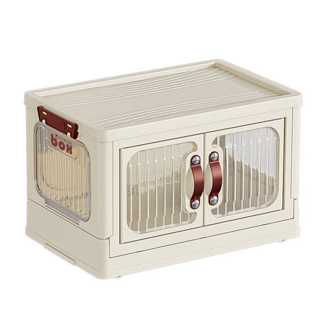 Double door storage cabinet foldable living room toy finishing wardrobe multi-layer three-sided transparent mobile plastic cabinet