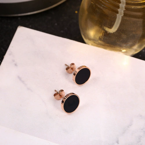 Золотые модные черные универсальные гипоаллергенные серьги из нержавеющей стали, в корейском стиле, розовое золото