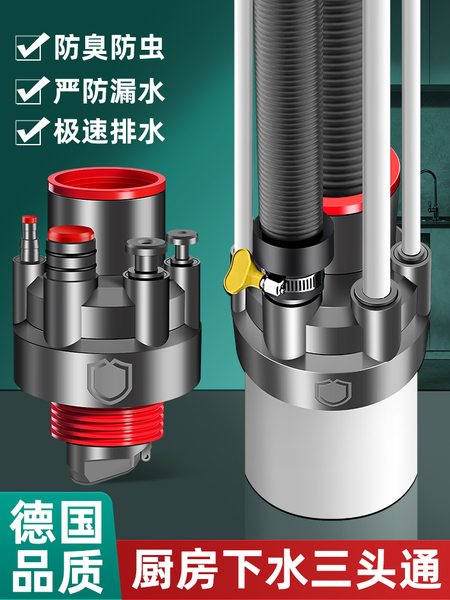 厨房下水管三通洗碗池洗菜盆水槽五通净水器排水管道防返臭分水器