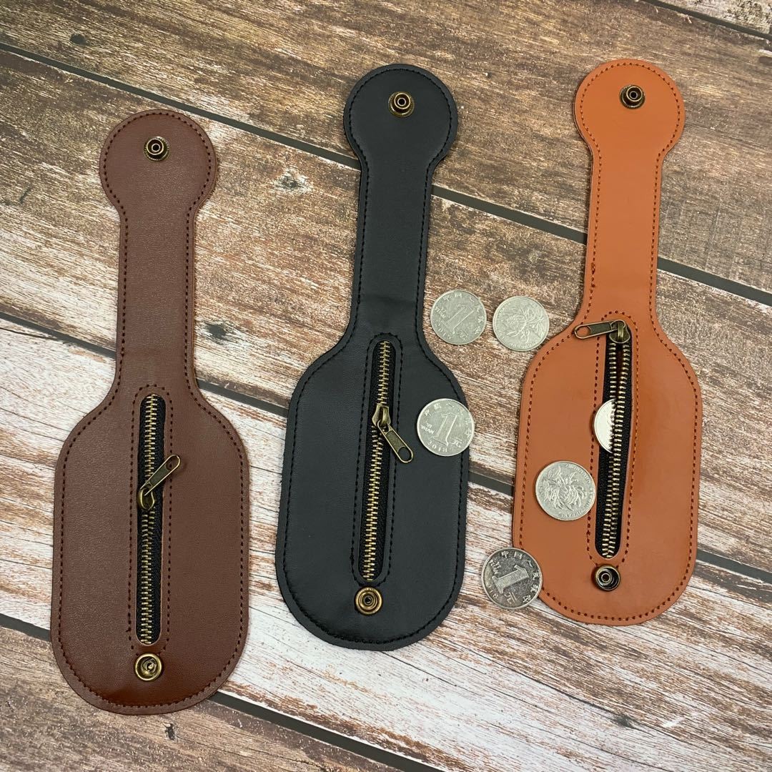 BOSTON SELF-DEFENSE LEATHER PADDLE PEA POD EDC STORAGE COIN PURSE OUTDOOR SELF-DEFENSE ATTACK TOOL HANGING WAIST CUSTOM