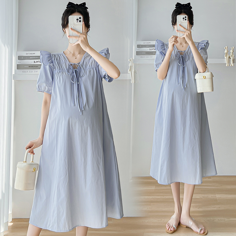 MATERNITY DRESS SUMMER DRESS THIN TIE FUNGUS EDGE 2024 NEW SUMMER SMALL MAN FASHION MATERNITY DRESS SUMMER STYLE