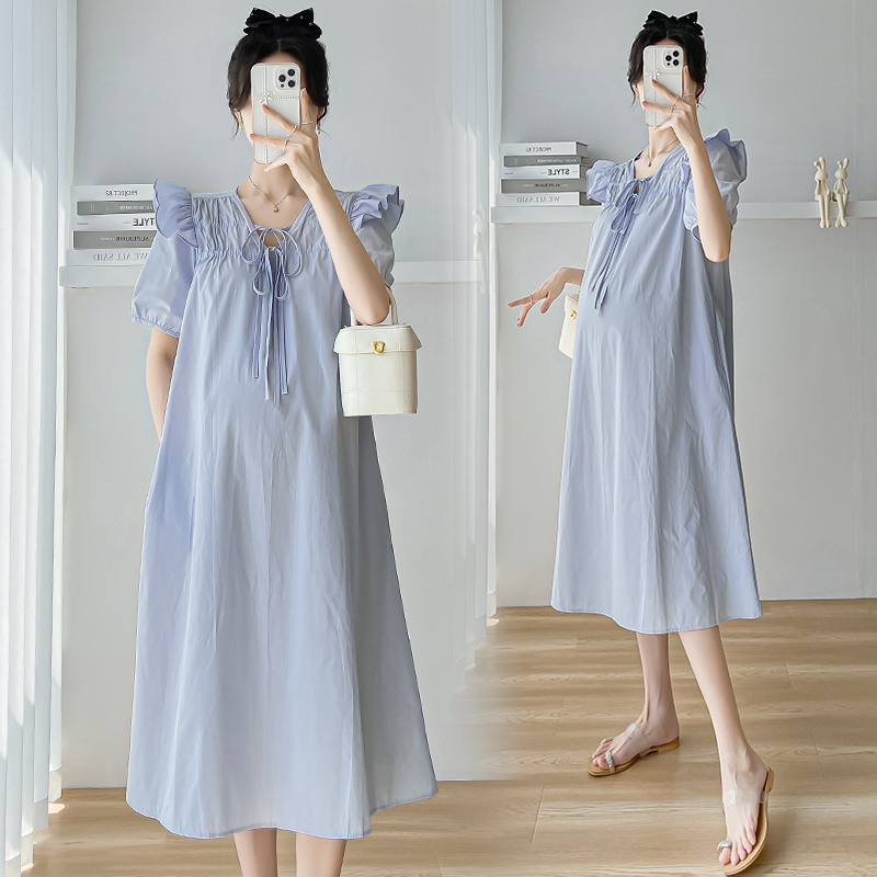 MATERNITY DRESS SUMMER DRESS THIN TIE FUNGUS EDGE 2024 NEW SUMMER SMALL MAN FASHION MATERNITY DRESS SUMMER STYLE