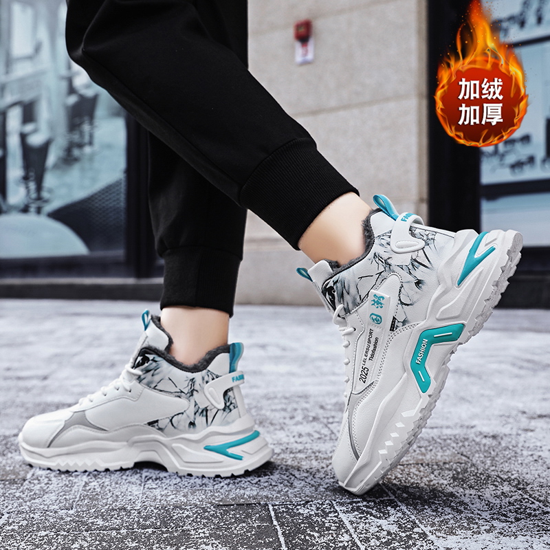 EUROPEAN STATION FRIED STREET DAD SHOES MEN VELVET WARMTH HIGH-TOP VERSATILE CASUAL WARMTH COLD-RESISTANT THICK-SOLED HEIGHTENED COTTON SHOES MEN