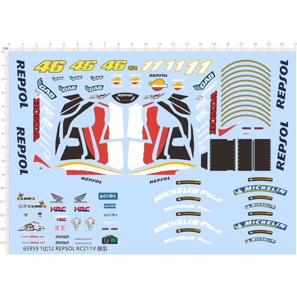 摩托车模型 1:12 REPSOL RC211V 雷普索尔.专用水贴【65959】
