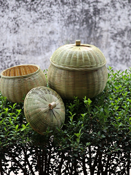 竹编零食收纳筐竹篮 家用鸡蛋篮糖果茶叶篮子 竹编制品带盖子防虫