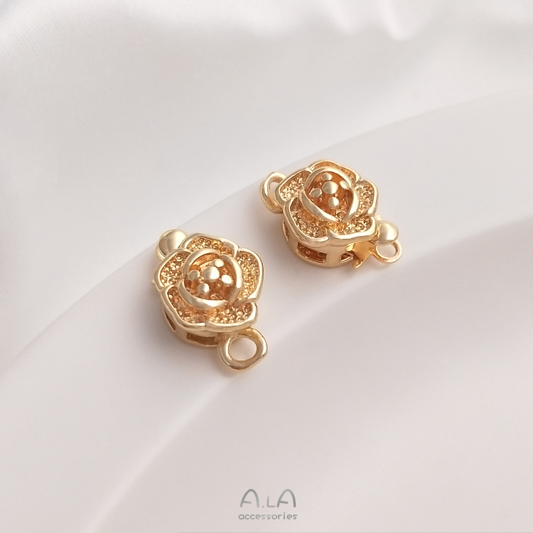 색상 보존 14K 금 덮인 장미 꽃 삽입 버클 수제 DIY 크리스탈 진주 목걸이 연결 마무리 버클 쥬얼리 액세서리