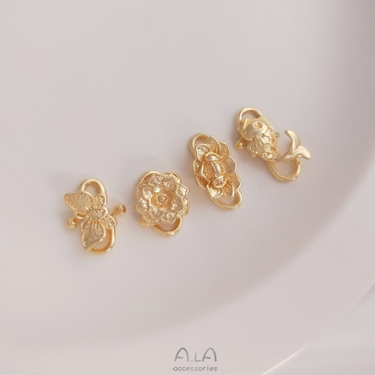 14K GOLD-FILLED COLOR-RETAINING PEARL BUCKLE BUTTERFLY LOTUS S-SHAPED BUCKLE DIY FISH-SHAPED FISH HOOK BUCKLE BRACELET NECKLACE FINISHING ACCESSORIES