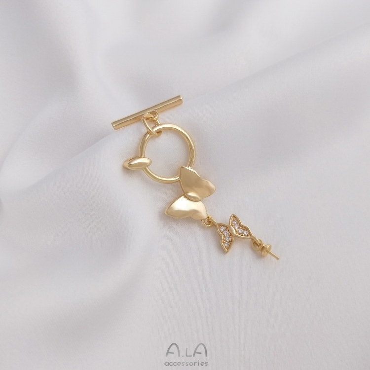 색상 보존 14K 금 덮인 나비 OT 버클 마이크로 장식 나비 매달려 양의 눈 진주 펜던트 버클 DIY 목걸이 쥬얼리 매달려 버클