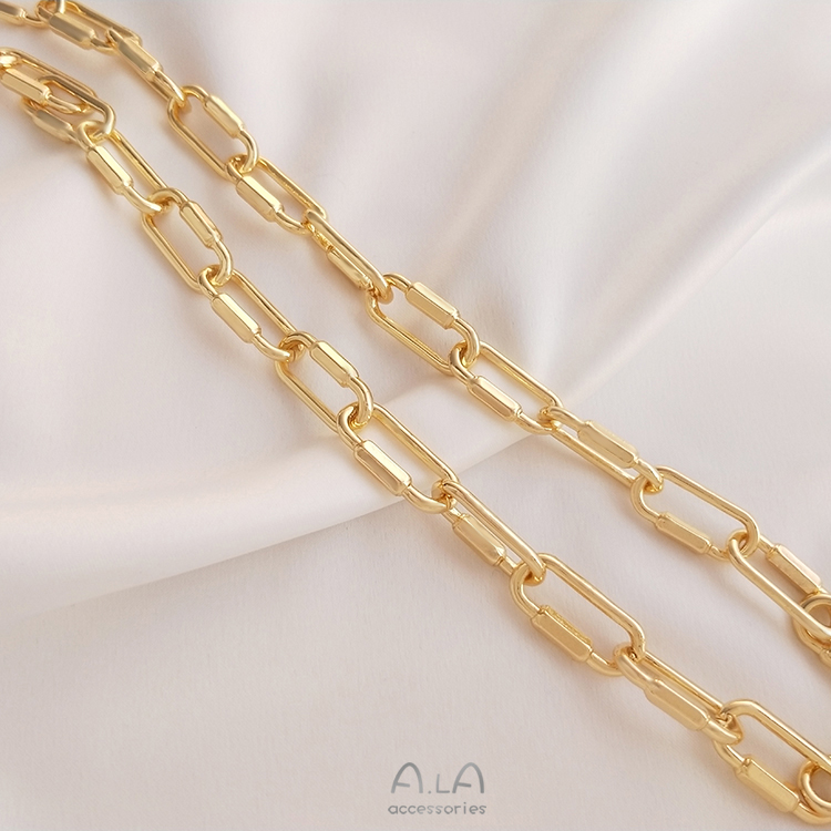 14K 금으로 채워진 색상 보존 긴 O 체인 타원형 버클 체인 유럽과 미국 스타일의 거친 DIY 팔찌 목걸이 수제 느슨한 체인