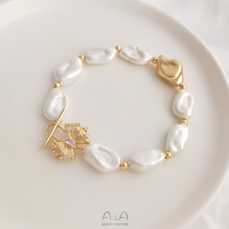 색상 보존 14K 금도금 지르콘 패션 보우 OT 버클 DIY 진주 목걸이 펜던트 버클 쥬얼리 액세서리
