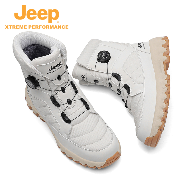 JEEP MENS SHOES AUTUMN AND WINTER MENS TIDE NORTHEAST SNOW BOOTS VELVET THICKENED WARM THICK-SOLED NON-SLIP FEMALE COUPLE COTTON SHOES