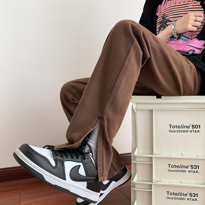 HIGH STREET VIBE AMERICAN PANT OVERSIZE DESIGN SENSE LEG SPLIT SLIGHTLY FLARED PANT LOOSE STRAIGHT LEG PANTS