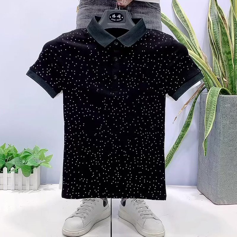 SOCIAL SPIRIT GUY POLO SHIRT MENS SUMMER SLIM TREND BRAND INS SPOTS STARRY SKY PRINT SHORT SLEEVE T-SHIRT