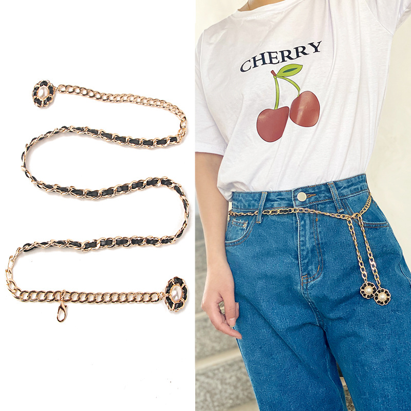 WOMENS WAIST CHAIN HIGH-QUALITY METAL WEAR LEATHER WOMENS PERSONALITY TREND FLOWER PENDANT SIMPLE PUNK WAIST CHAIN