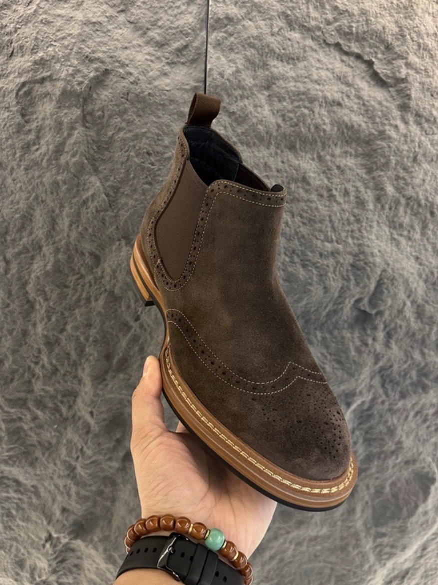 CHELSEA BOOTS MENS SUEDE WINTER COTTON SHOES WARM GENUINE LEATHER BROGUE CASUAL HIGH-TOP SHOES ENGLISH LEATHER BOOTS