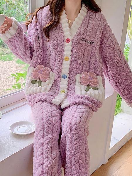 2026珊瑚绒月子服冬产后孕妇睡衣大码产妇喂奶哺乳保暖加厚家居服 — 3