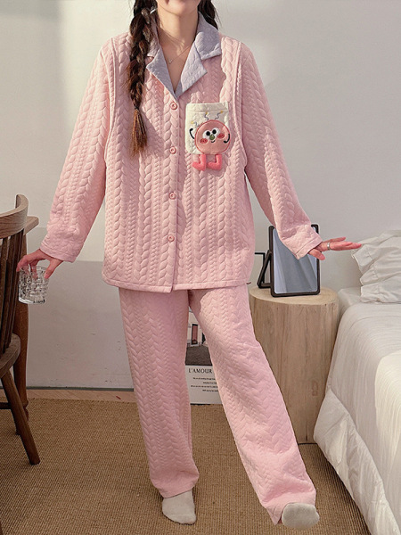 孕妇睡衣秋冬季款加厚三层全棉纯棉保暖产后哺乳家居服月子服套装 — 4