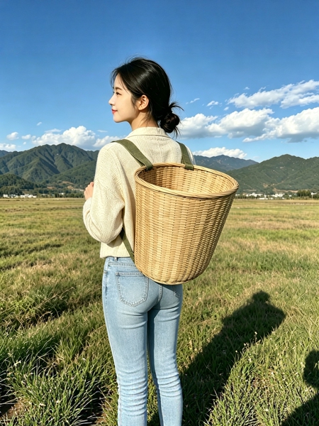 背篓竹编双肩手工篓儿童背篼大道具轻不嘞肩圆形采茶竹制品精编