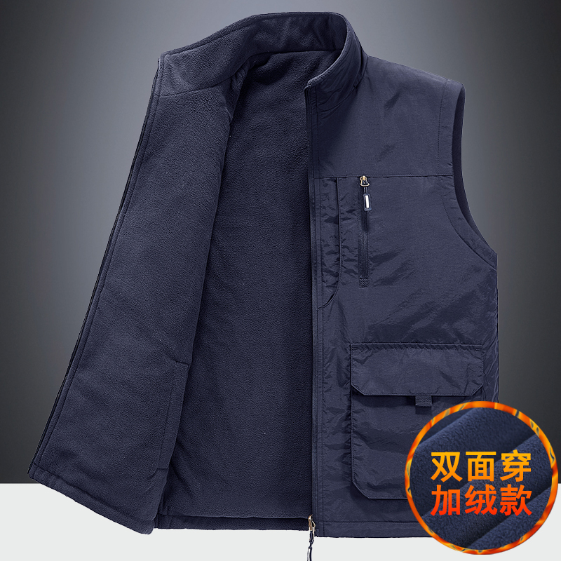2023 WINTER NEW VELVET THICKENED FLEECE LAPEL OVERALLS VEST COLD AND WARM MULTI-POCKET VEST MENS TIDE