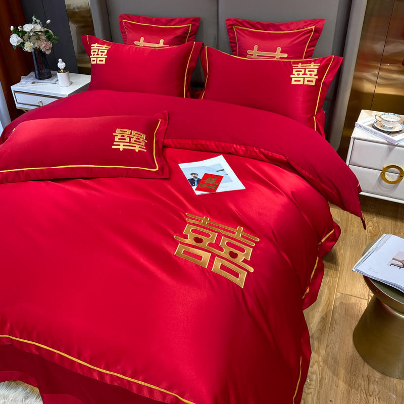 COTTON WEDDING FOUR-PIECE SET BIG RED EMBROIDERY COTTON WEDDING ROOM WEDDING QUILT BEDDING NEWLYWED KIT A COMPLETE SET