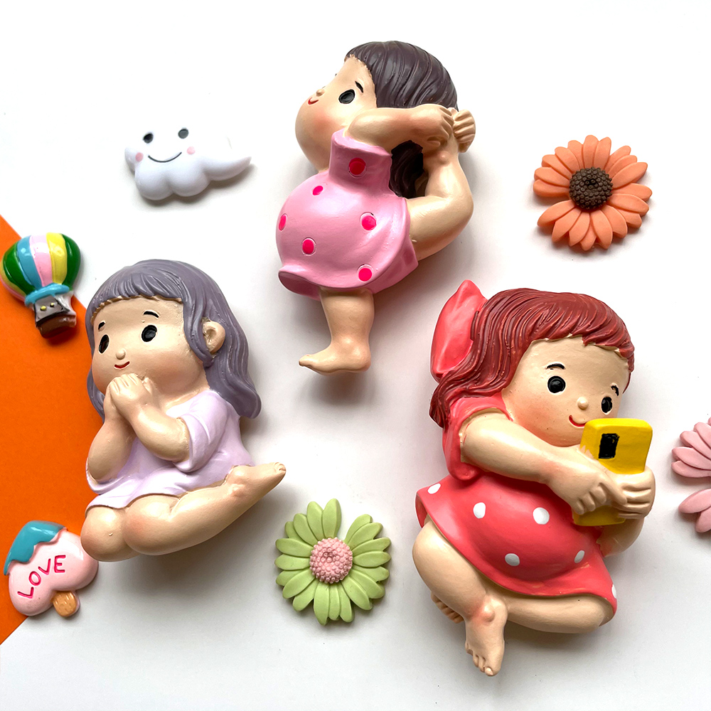 FUCHEN LIGHT YOGA GIRL REFRIGERATOR MAGNET MAGNET CREATIVE RESIN 3D THREE-DIMENSIONAL INS DECORATION STICKER CUSTOM MAGNETIC MAGNET