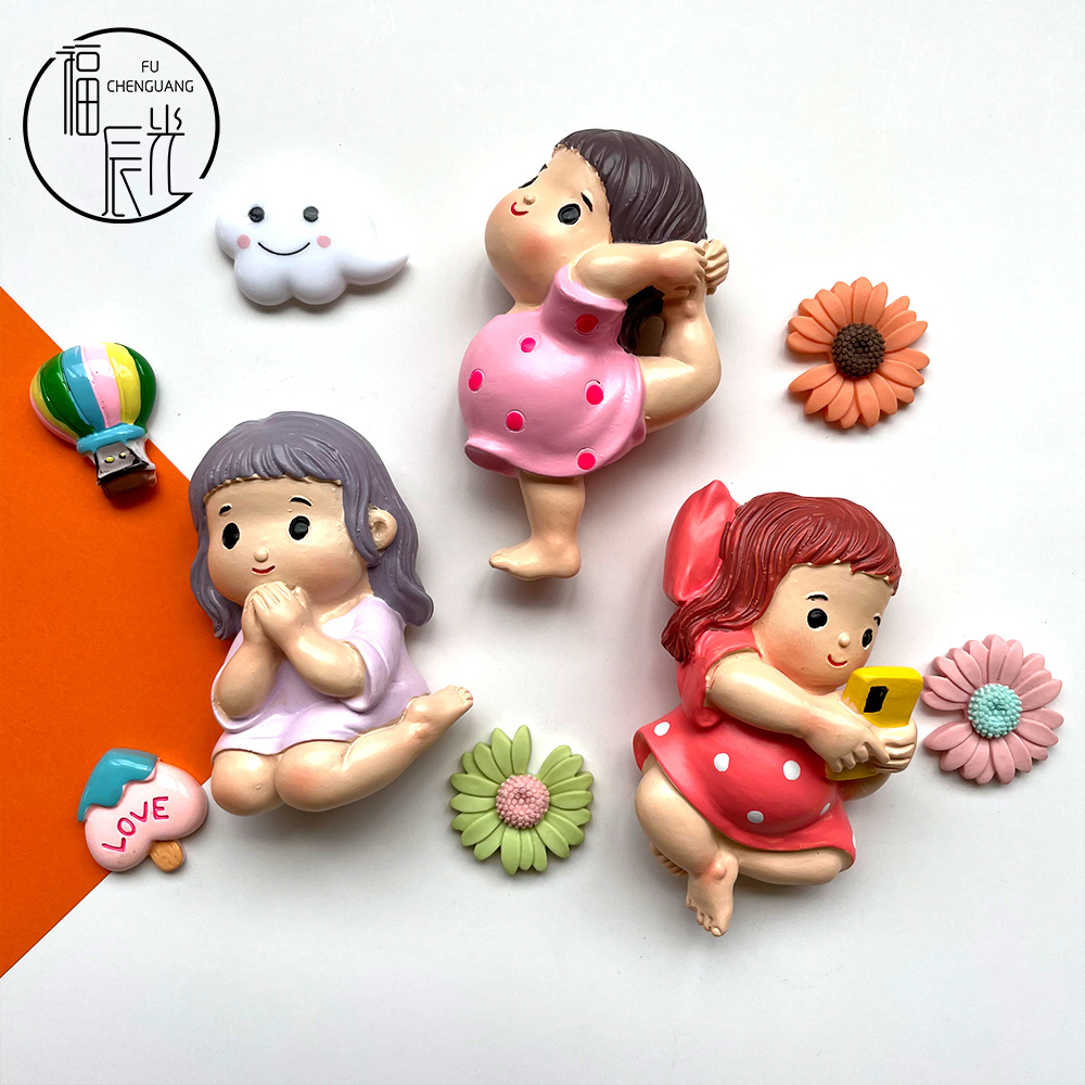 FUCHEN LIGHT YOGA GIRL REFRIGERATOR MAGNET MAGNET CREATIVE RESIN 3D THREE-DIMENSIONAL INS DECORATION STICKER CUSTOM MAGNETIC MAGNET