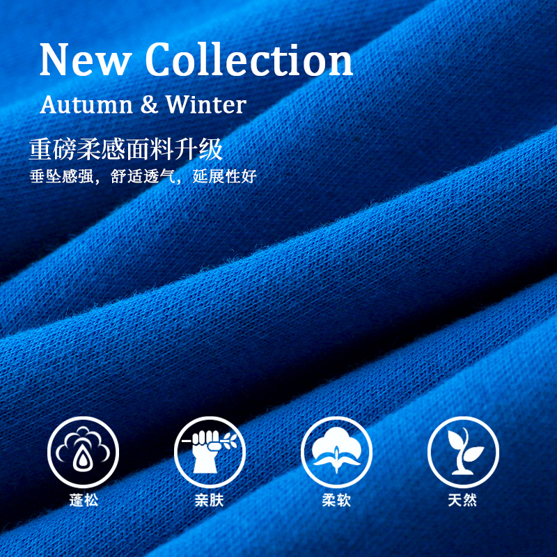 ROYAL BLUE WHITE AND HIGH-END 300G DOUBLE-SIDED COTTON KLEIN BLUE SWEATSHIRT WOMENS LOOSE COUPLE BASE SHIRT MEN