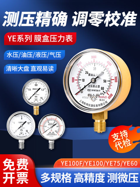 Membrane box pressure gauge adjustable YE60YE75YE100F overpressure prevents natural gas micropressure and low pressure gauge kPa meter
