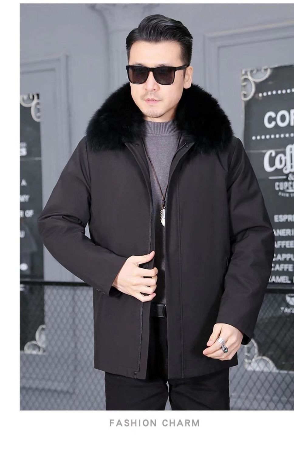 중노년층 여우 사각깃 탈부착형 토끼털 파이로 겨울 두꺼워진 따뜻한 털코트[프리퍼소매]