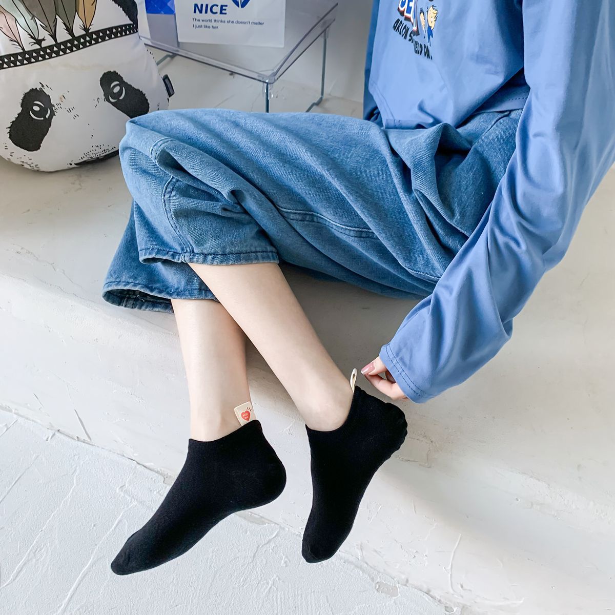 SOCKS WOMENS SUMMER BOAT SOCKS BEAR CLOTH LABEL COTTON DOES NOT FALL OFF HEEL SOCKS SHALLOW SOLID COLOR JAPANESE INS STYLE INVISIBLE SOCKS