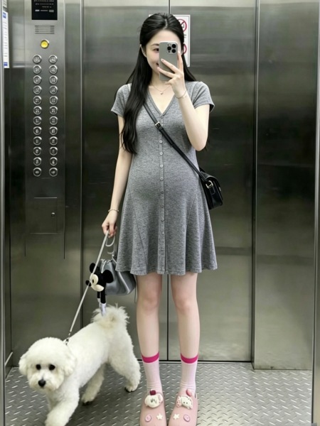 孕妇连衣裙夏季2026新款孕妈短裙高级感法式显瘦辣妈穿搭长裙夏天 — 3
