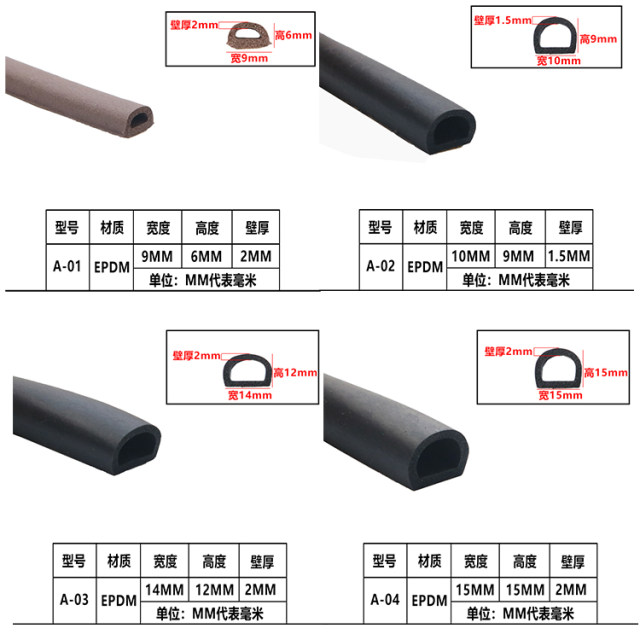 EPDM rubber strip electric box cabinet D-type hollow solid adhesive foam sponge semicircular seal strip