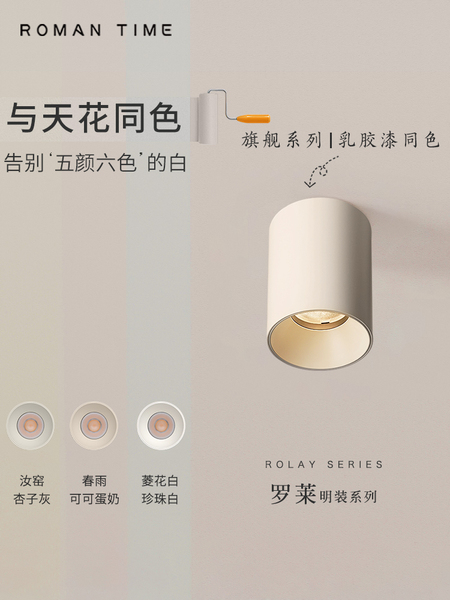 罗曼时光罗莱明装射灯中古风圆形家用柔光洗墙小山丘乳胶漆色筒灯