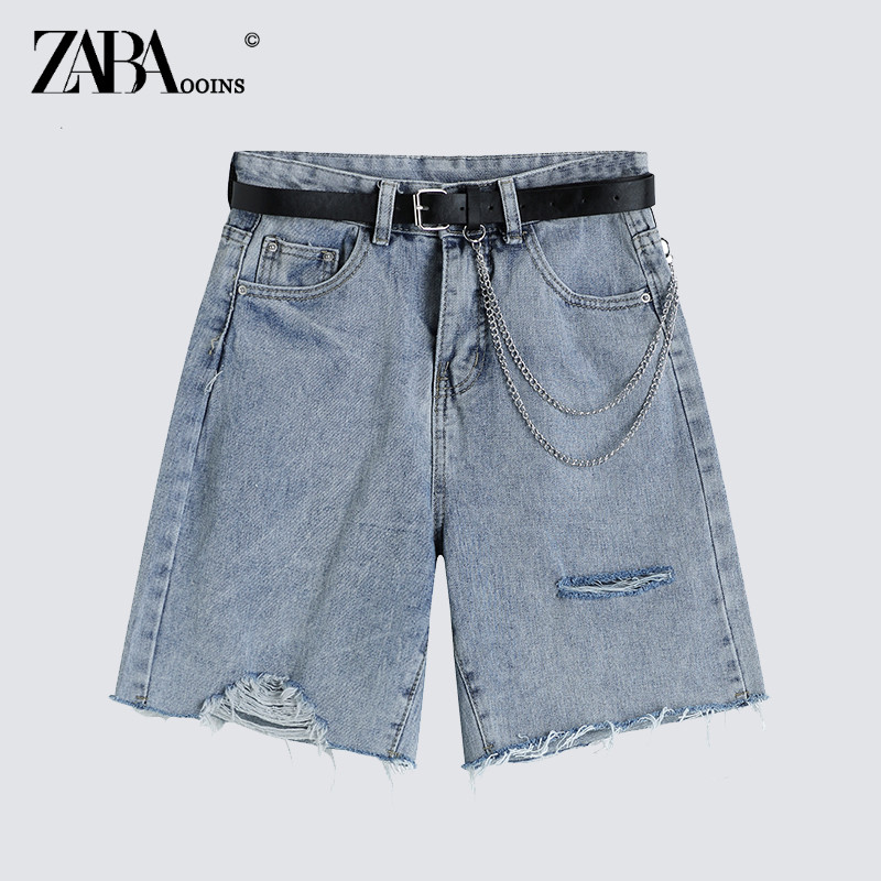 2024 신형 카운터 청바지 벨트 트렌디한 로우 엣지 쿼터 팬츠 홀 레트로 루즈 카운터 철수