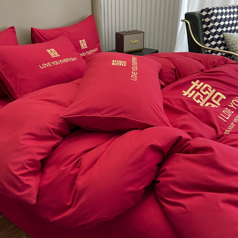 THE NEW SIMPLE DAXI EMBROIDERY WEDDING FOUR-PIECE SET OF HIGH-END SENSE WEDDING BED BRIDAL RED SHEETS AND QUILT COVER EIGHT-PIECE SET