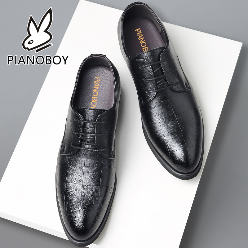 LEATHER SHOES MENS 2024 NEW SUMMER BREATHABLE FASHION BUSINESS FORMAL WEAR BLACK CASUAL HEIGHTENED YOUTH SUIT WEDDING SHOES