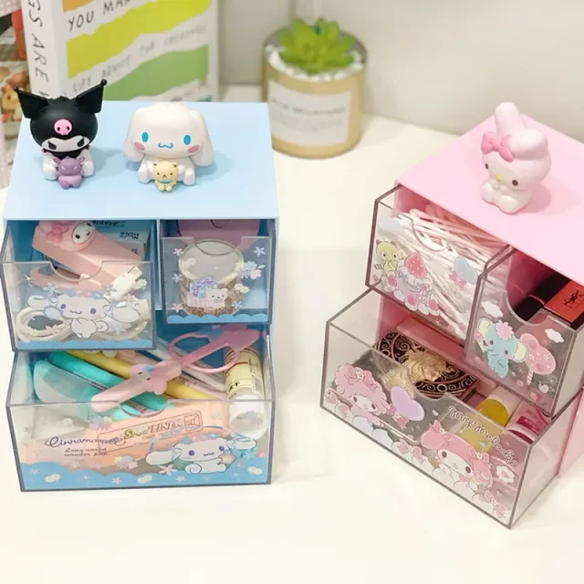 Ins Style Girl Heart Kulomi Desktop Drawer Box Large Size Powder Transparent Storage Box Three-Square Classification Organizing Box