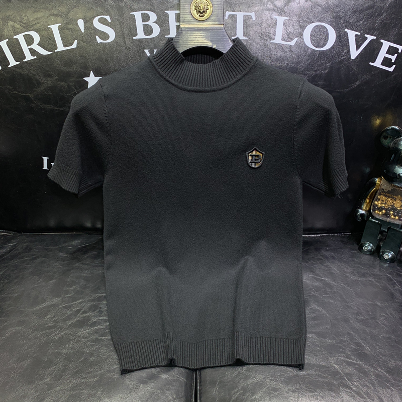 MEEI & SHU 2024 AUTUMN AND WINTER NEW MENS LIGHT LUXURY PREMIUM FASHION KNITWEAR SHORT SLEEVE SWEATER T-SHIRT