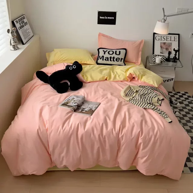 Ins style four-piece set pure cotton all-cotton bedding quilt cover quilt cover bed sheets bed cover solid color dormitory single set 4