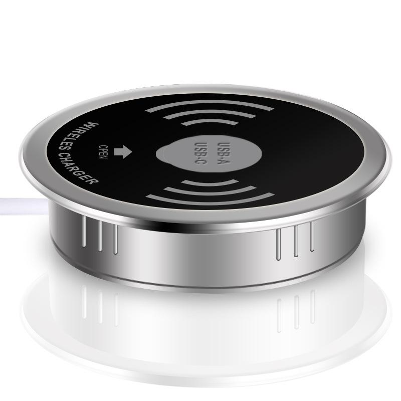 내장형 무선 충전기 데스크탑 고속 충전 가구 사무실 15W 스마트폰 USB 케이블 구멍 QI APPLE HUAWEI