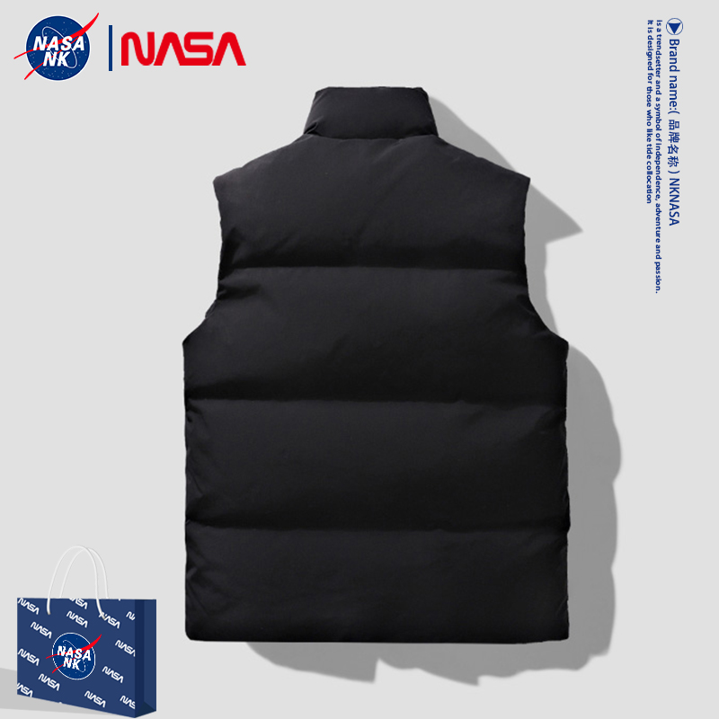 NASA CO-BRANDED WHITE COTTON VEST MENS AUTUMN AND WINTER FASHION BRAND 2023 NEW WARM VEST JACKET SHOULDERS