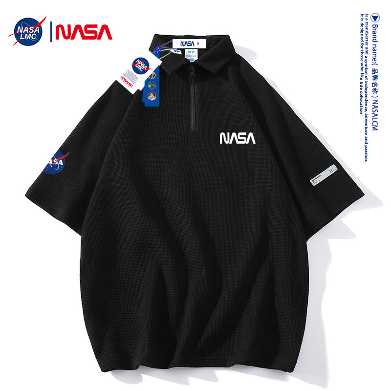 NASA CO-BRANDED POLO SHIRT MENS SHORT SLEEVE T-SHIRT SUMMER 2024 NEW TRENDY BRAND WAFFLE LOOSE HALF-SLEEVED CLOTHES