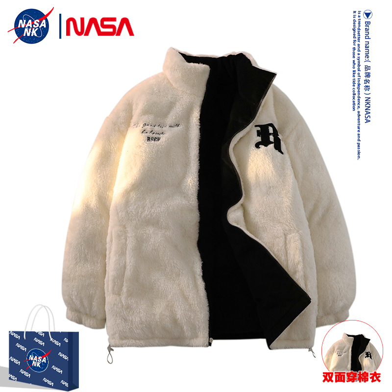 NASA CO-BRANDED LAMB VELVET COTTON JACKET MENS JACKET CORDUROY WINTER DOUBLE-SIDED WEARING COTTON JACKET PLUS VELVET THICK COTTON JACKET