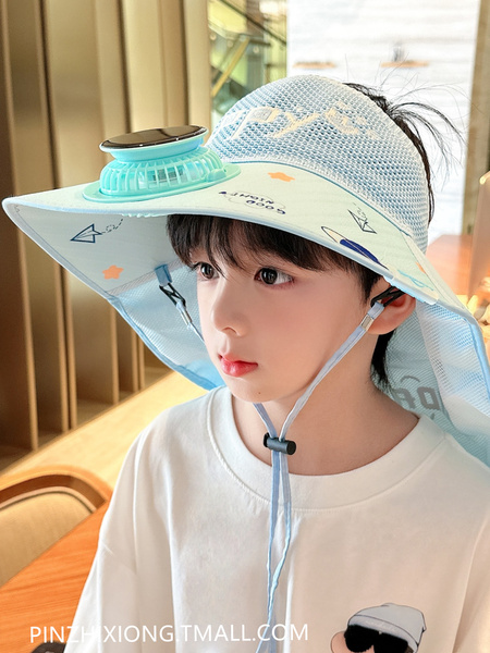 儿童夏季太阳能风扇帽男童户外出游防晒帽子女孩宝宝大帽檐遮阳帽