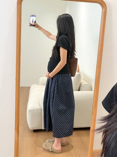 木元狮孕妇无托腹半身裙+短袖夏季显瘦中长款抗皱速干伞裙两件套 — 2