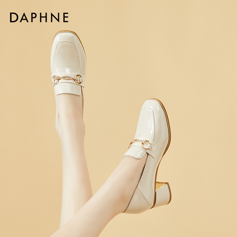 DAPHNE BLOCK HEELS WOMENS SPRING 2024 NEW BRITISH SMALL LEATHER SHOES FRENCH HIGH HEELS SQUARE TOE LOAFERS