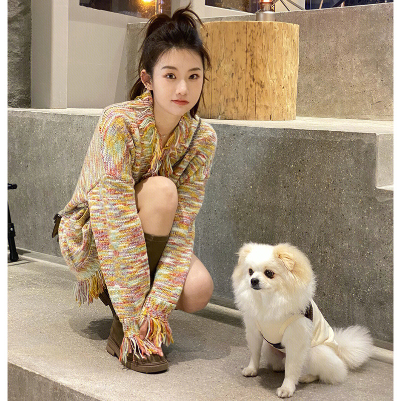 WINTER NEW RAINBOW TASSEL V-NECK KNITTED CARDIGAN JACKET 2022 DESIGN SENSE NICHE SMALL FRAGRANCE FASHION PREMIUM