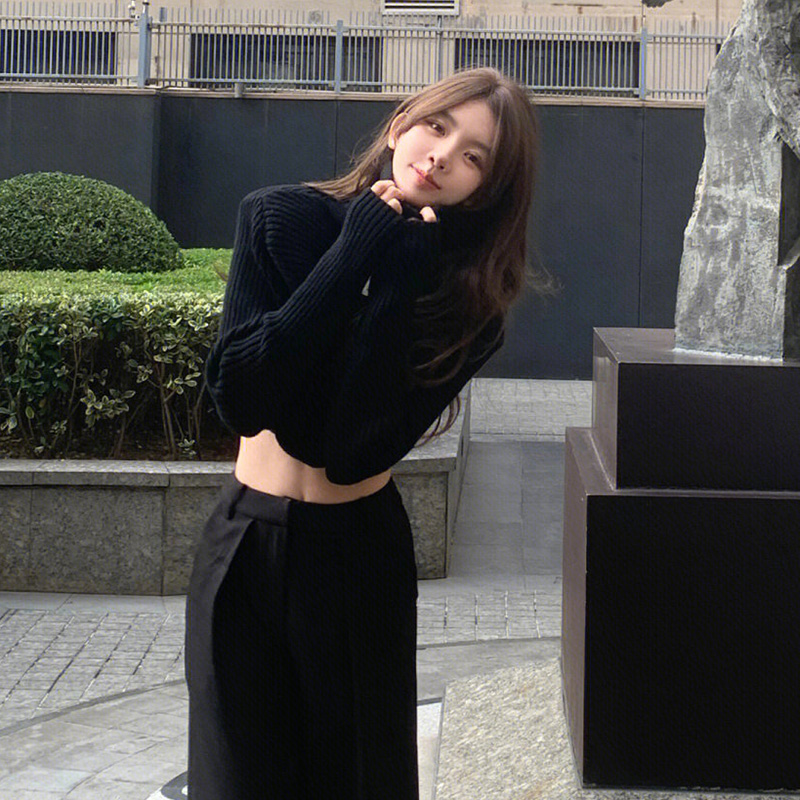 FALL|WINTER NEW HIGH NECK PULLOVER SHORT PADDED SHOULDER KNIT SWEATER WOMENS 2022 SLIM FIT PREMIUM DESIGN TOP