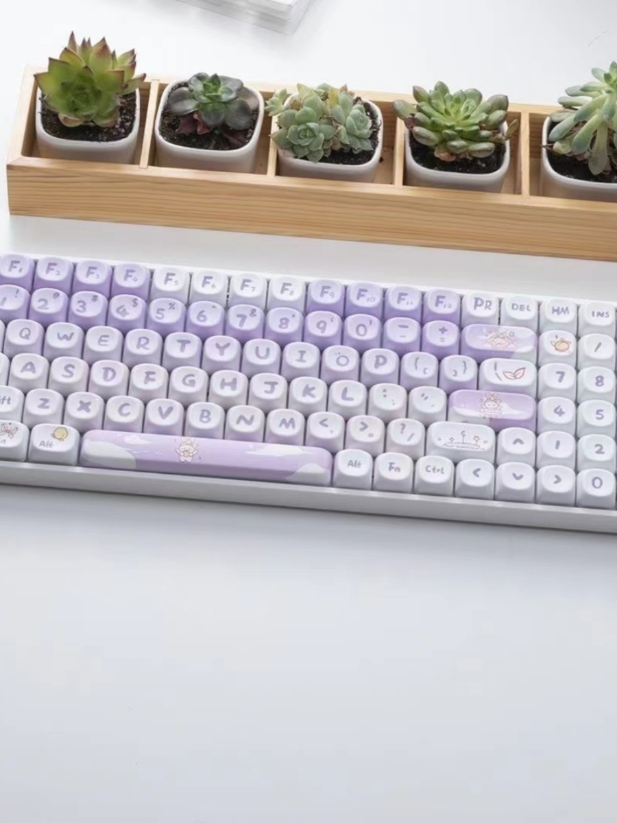 GRADIENT PURPLE RABBIT KEYCAPS CUTE CARTOON MOA HIGHLY INDIVIDUAL CREATIVE COLOR-BLOCKING FULL SET OF 142 KEYS SUITABLE FOR MECHANICAL KEYBOARD