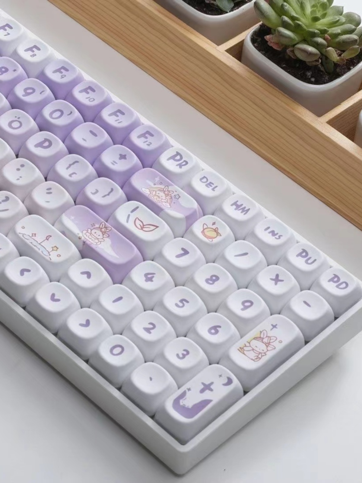 GRADIENT PURPLE RABBIT KEYCAPS CUTE CARTOON MOA HIGHLY INDIVIDUAL CREATIVE COLOR-BLOCKING FULL SET OF 142 KEYS SUITABLE FOR MECHANICAL KEYBOARD